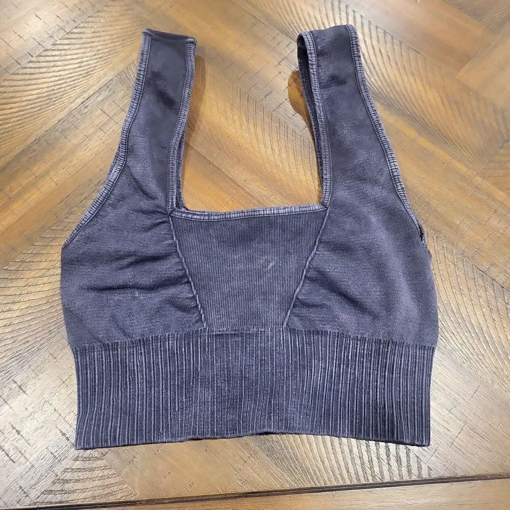 Free People Good Karma Square Neck Bra Washed Black XS/S